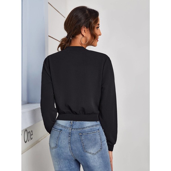 Zip Up Crop Bomber Jacket white 💙 - Picture 6 of 11